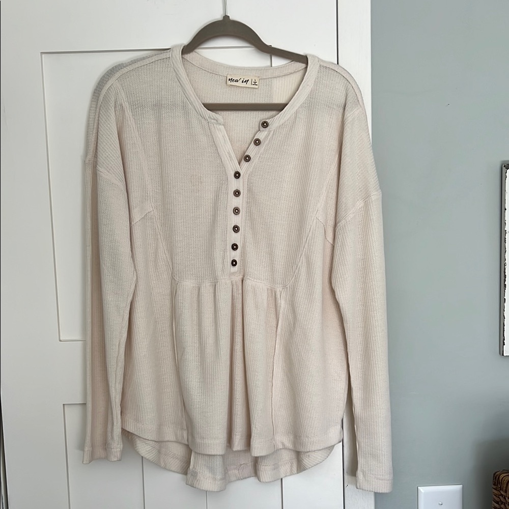 New In Cream Waffle Henley